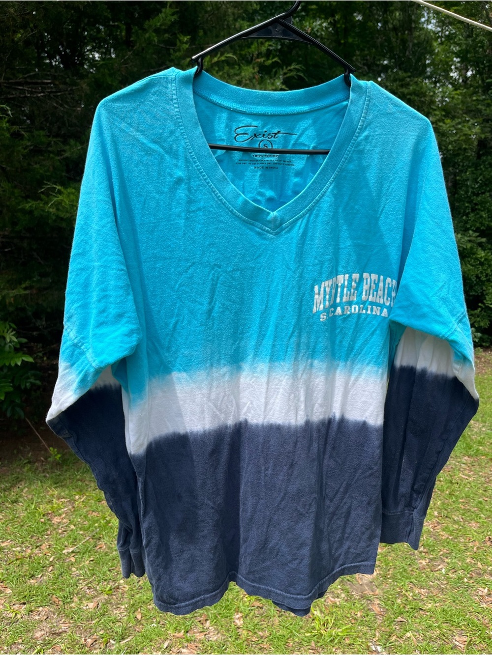 Exist Turquoise White Navy Ombre V-Neck Long Sleeve Top